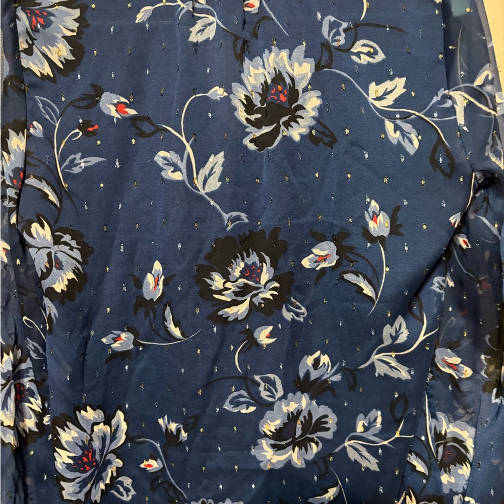 WHBM Navy Sheer Sleeve Floral Blouse Size 2 - Picture 12 of 14